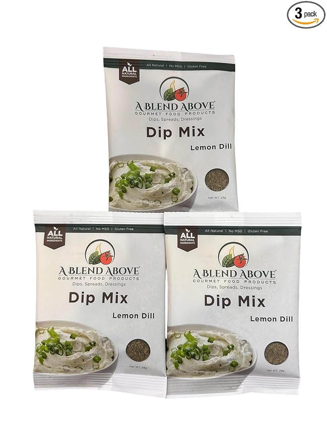 A Blend Above Lemon Dill Dip Mix Gourmet Food Product, 1 oz Packet (3 Pack), Gluten-Free, No MSG, All Natural, No Preservatives, Vegetable Dip, Keto Friendly, Low Carb, Easy to Make