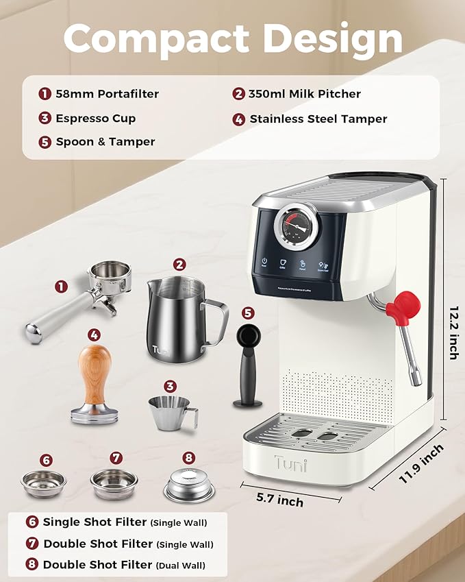 Tuni [?ë«?ë®?ë­?ë®?ë­?ë­?ë­? E2 58mm Dual Boiler Espresso Machine, 20 Bar UKLA Pump Espresso Maker with PID NTC System, Commercial Grade Stainless Steel Semi-automatic Coffee Machine, for Coffee Lovers