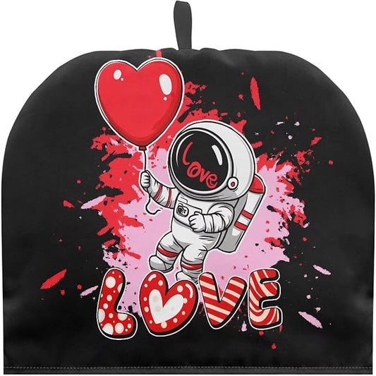 Valentine's Day Tea Cozy for Teapot Insulated Love Astronaut Large Teapot Cover to Keep Warm Tea Kettle Cover Machine Washable Coffee Pot Cloth Covers Kitchen Home Decorations