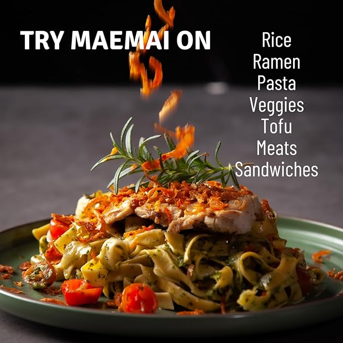MaeMai Chili Crisp (MEDIUM HOT Spice) - Spicy Umami Onion & Garlic Flakes - All-Purpose Seasoning, Topper | Chili oil WITHOUT THE OIL. Crunchy condiment for rice seasoning, ramen topping | 9.51oz (3-PACK)