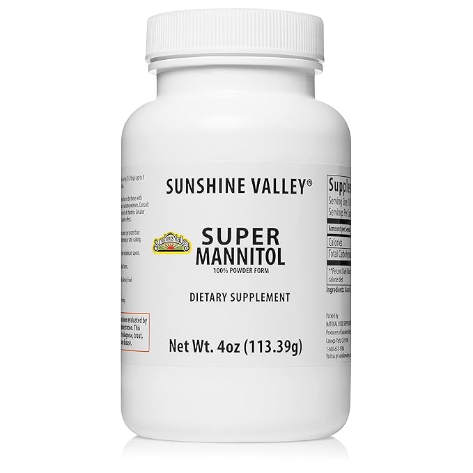 Sunshine Valley® Super Mannitol Powder, Natural & Healthy Artificial Sweetener, Ultra-Pure Sugar Substitute, Low Glycemic Dietary Supplement (4 Fl oz)