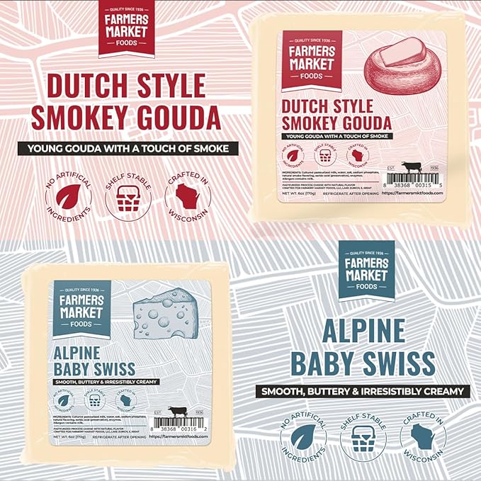 Farmers Market, Gluten Free, Keto, Paleo, Low Sodium, Zero Sugar, Wisconsin Cheese Gift Sets, 6 Count