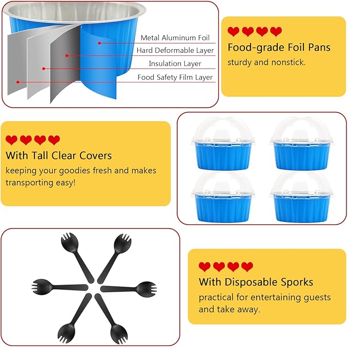 5oz Muffin Tins with Lids 50 Pack,Free-Air Aluminum Foil Cupcake Liners Baking Pans,Jumbo Muffin Liners Cupcake Pans,Disposable Ramekins Muffin Cups Containers-Blue