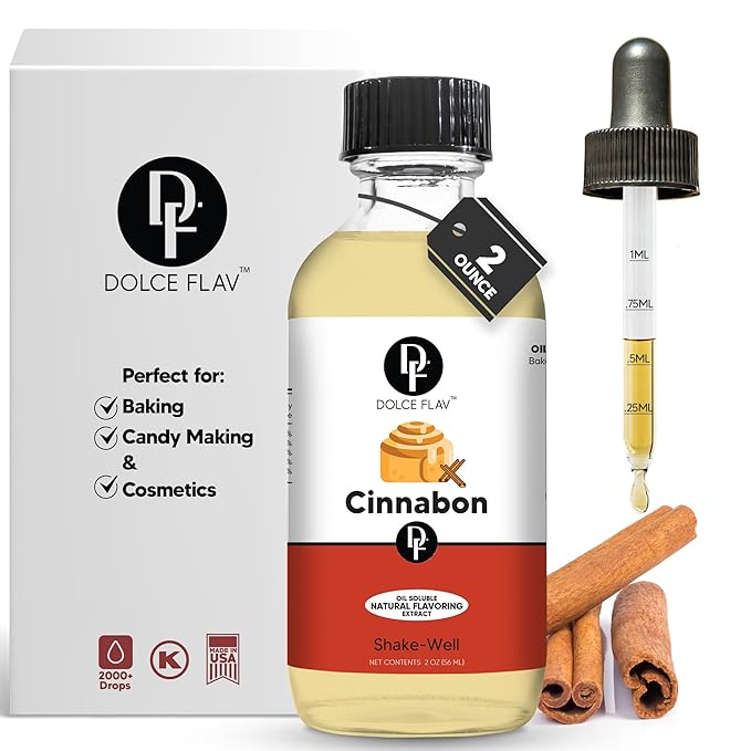 Dolce Flav Natural Cinnabon Extract ??2 Ounce Oil-Soluble Kosher, Sugar-Free, Concentrated Spicy Cinnabon Flavoring for Baking, Smoothies & Desserts, Includes Measured Dropper