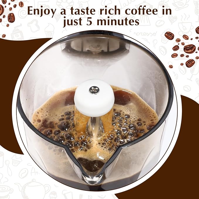 Electric Espresso Maker Transparent Coffee Maker Electric Moka Pot Portable Aluminum Espresso Machine Italian Moka Pot with Detachable Base, Coffee Gift for Women Men Home Travel (White,6 Cup)