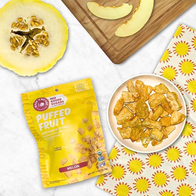 Made In Nature Organic Puffed Fruit, Melon, 1.1 Ounce Bag (Pack of 6) - Vegan Snack, Non-GMO, Gluten Free
