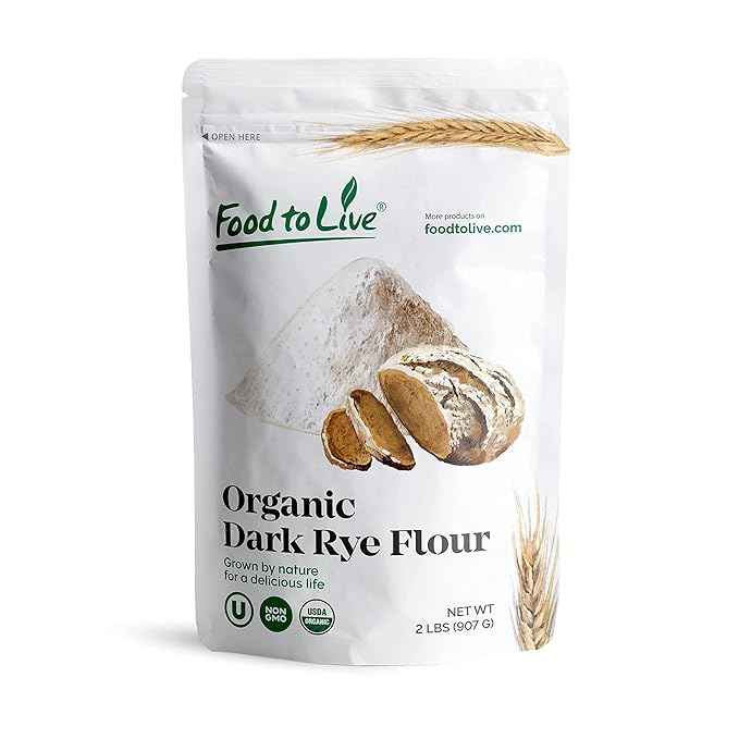 Food to Live Organic Dark Rye Flour, 2 Pounds ??Whole Grain, Non-GMO, Stone Ground, Kosher, Raw, Vegan, Bulk, Great for Baking Bread, Product of the USA