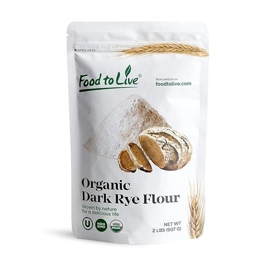 Food to Live Organic Dark Rye Flour, 2 Pounds ??Whole Grain, Non-GMO, Stone Ground, Kosher, Raw, Vegan, Bulk, Great for Baking Bread, Product of the USA