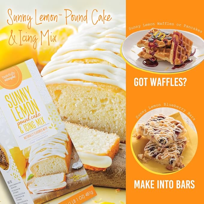 Tastefully Simple Sunny Lemon Pound Cake & Icing Mix - Perfect Pound Cake, Add Fruit for Breakfast Bars -17 oz - (2-Pack)