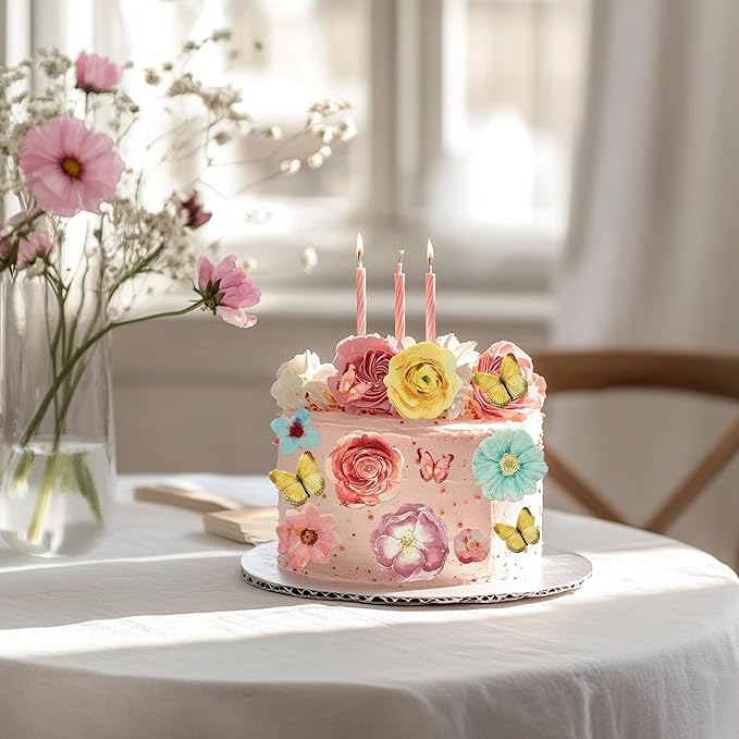 102 PCS Edible Flowers Butterfly Cupcake Toppers Rose Daisy Butterflies Flowers Cake Toppers Flowers Party Decorations for Wedding Engagement Birthday Party Decorations Supplies Mixed Size & Colour