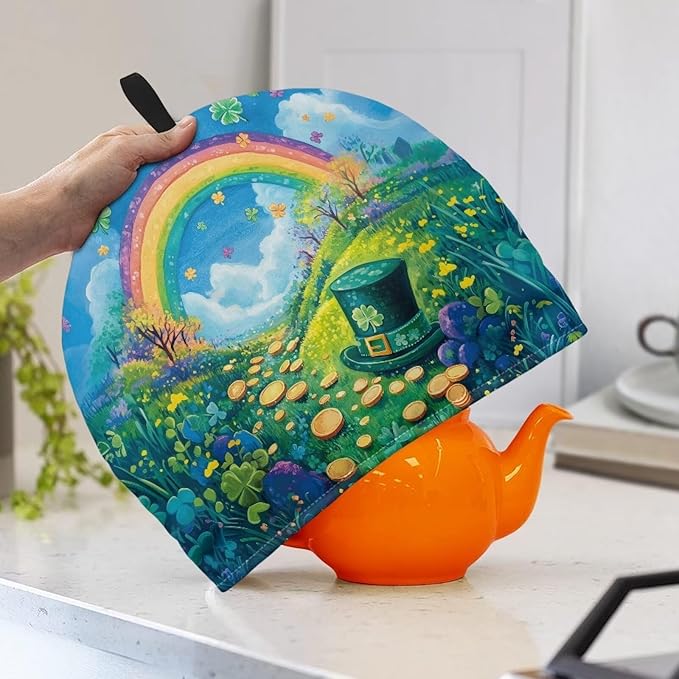 Hudotybom St. Patrick's Day Rainbow Tea Cozy for Teapot - Insulated Teapot Cover Keeps Tea Warm - Machine Washable Coffee Pot Cloth - St. Patrick's Day Decoration