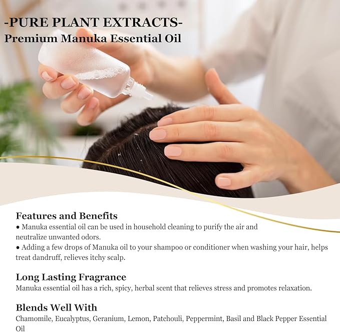 Manuka Essential Oil 118ml Large Capacity Pure Manuka Oil with Glass Dropper for Skin, Diffuser, Aromatherapy, Cleaning, Soap Candle Making - 4Fl.Oz