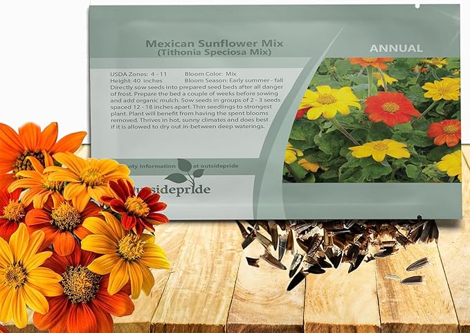 Outsidepride Mexican Sunflower Seeds Mix - 1000 Pcs Annual, Easy-to-Grow, Mixed Tithonia Speciosa Flower Seeds w/Drought-Tolerant Blooms for Pollinator Gardens & Vibrant Summer Landscaping