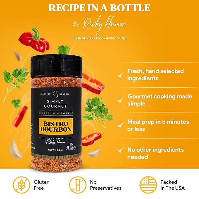 Bistro Bourbon Seasoning Rub ??Sweet, Smoky, & Savory Blend for Beef, Chicken & Fish ??Recipe in a Bottle ??6.2 oz