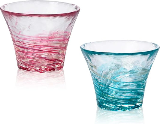 Japanese Handcrafted Sake Cups – Exquisite Artisan Glassware for Cold Sake & Shochu, Elegant Drinkware for Any Occasion, Made in Japan (Cherry Blossom & Camellia, Sake Glass (2 fl oz))