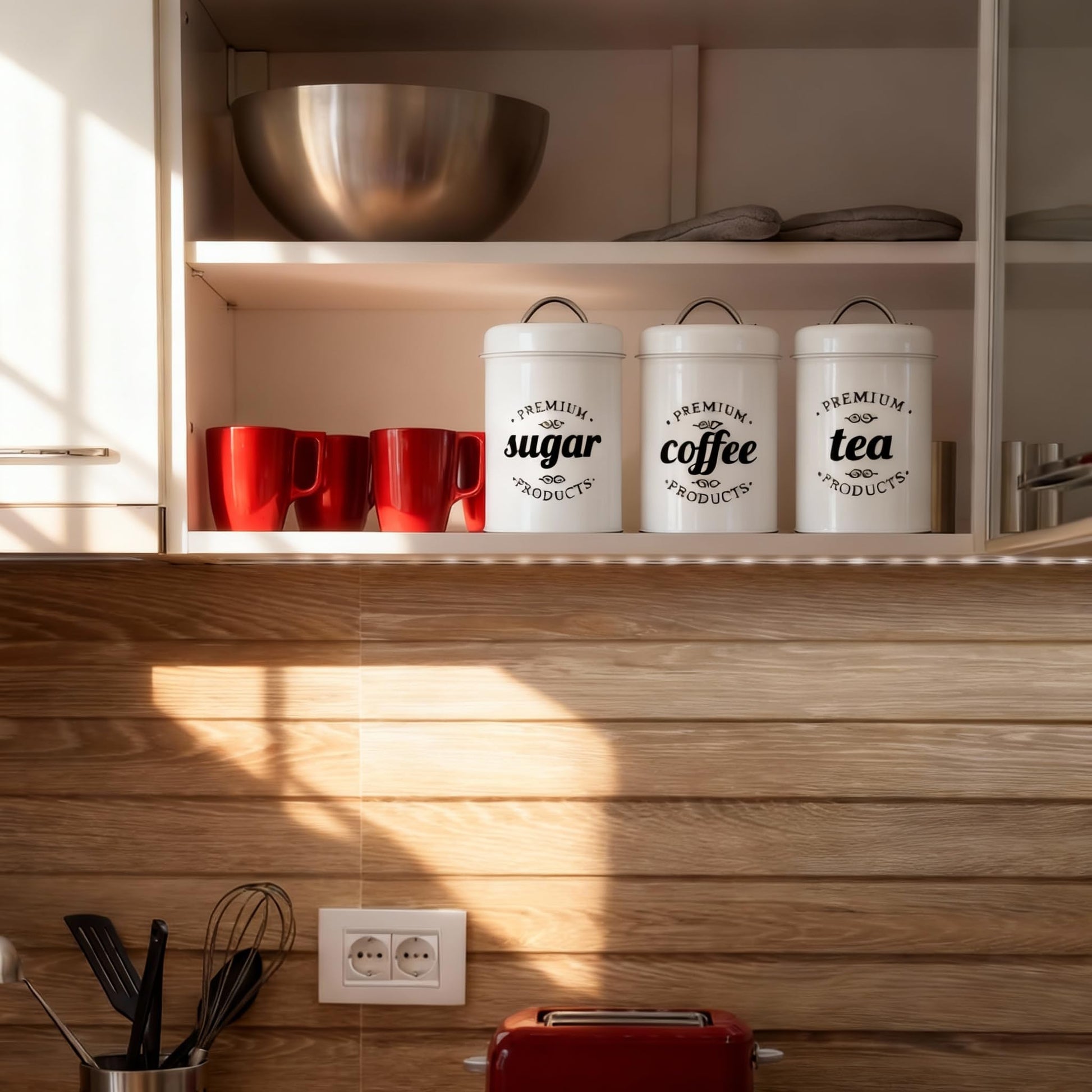 Dxlac 3 Piece Food Jars Canisters Sets, Airtight Coffee Container, Tea Organizer, And Sugar