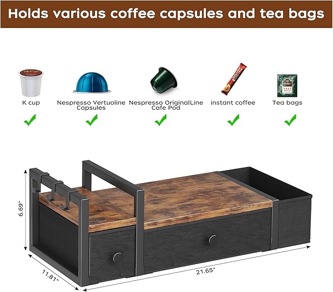 Homeiju Coffee Pod Drawers - K Cup Organizer, Nespresso Pods Holder with Mug Rack, Coffee Holder for Countertop, 52 Capacity Pods, Suitable for Kitchens, Offices and Coffee Bars竊늁atent Pendingç«?,<div>