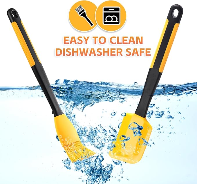 Extra Long Silicone Pastry Brush+Spatula - Heat Resistant, for Baking, Scraping, Mixing, BBQ, Grill, Kitchen, Cooking, Spread Oil, Butter (Yellow Brush+Spatula)