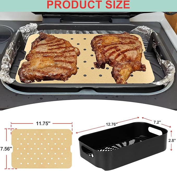 Air Fryer Basket & Paper Liner for Ninja FG551 Foodi Smart XL 6-in-1 Indoor Grill,Non-Stick Air Frying Combo Crisper Basket for Ninja Air Fryer Accessories Disposable Perforated Paper 100-Pack