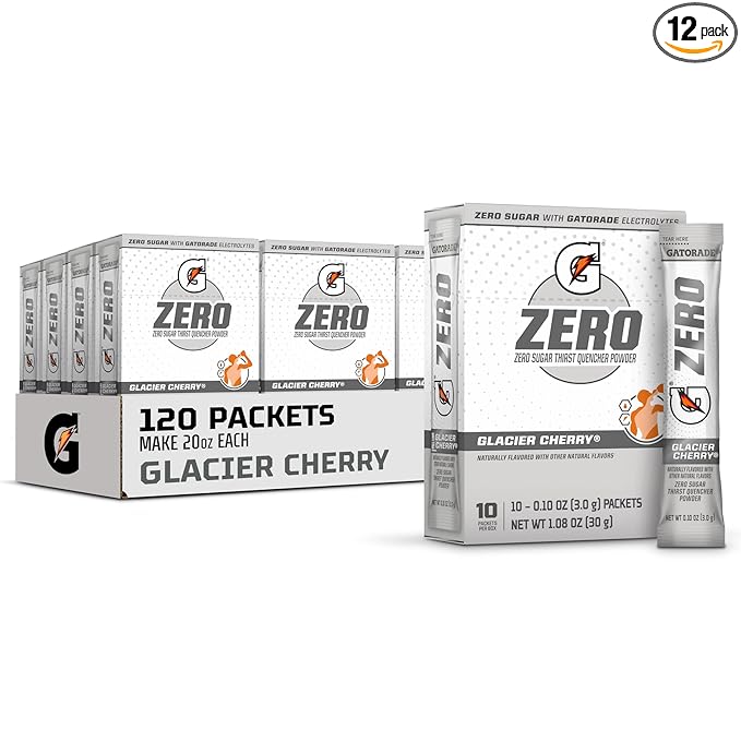 Gatorade G Zero Sports Drink Mix Powder Packets, Glacier Cherry, Electrolyte Powder Drink Mix for Hydration, Zero Sugar, Total 120 Packets