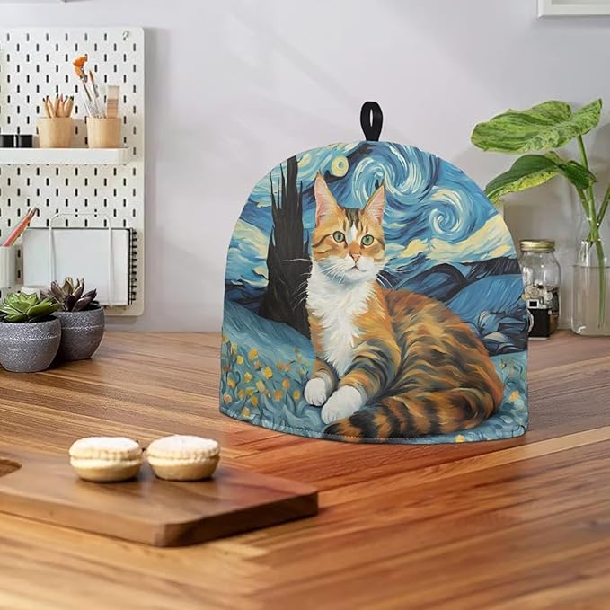 Large Tea Cozy for Teapot Starry Night Cat Print Extra Thick Tea Pot Cover Home Kitchen Decoration Insulated Teapot Cozy Dust Kitchen Accessories for Home Daily