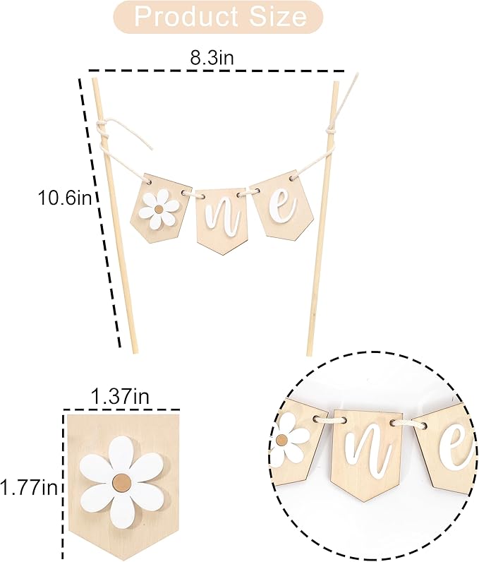 Wooden Daisy One 1st Birthday Cake Topper - Retro Groovy Boho Daisy, Best Flower Cake Topper