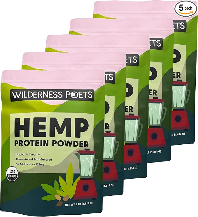 Wilderness Poets, Organic Hemp Protein Powder - Vegan, Cold-Pressed, Plant Based Protein - 4 Pound (Pack of 5)