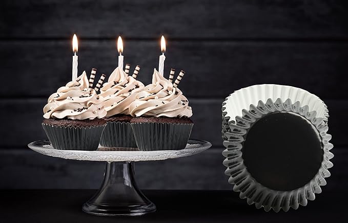 Black-Foil Cupcake Case Liners 100 Pcs Metallic Paper Baking Cups for Birthday Parties, Weddings or Baby showers ??,<div>