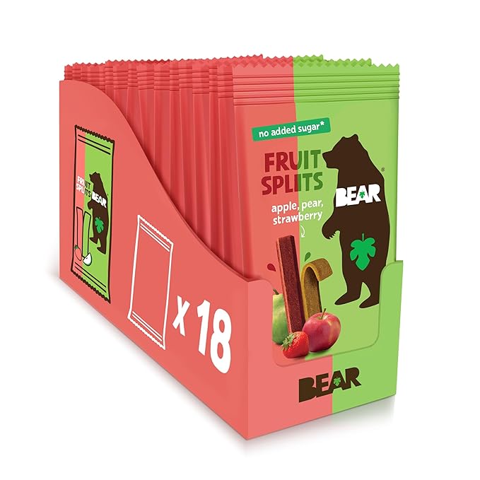 BEAR Real Fruit Snack Splits - Gluten Free, Vegan, and Non-GMO - Apple and Strawberry ??Healthy School And Lunch Snacks For Kids And Adults, 0.7 Ounce (Pack of 18)