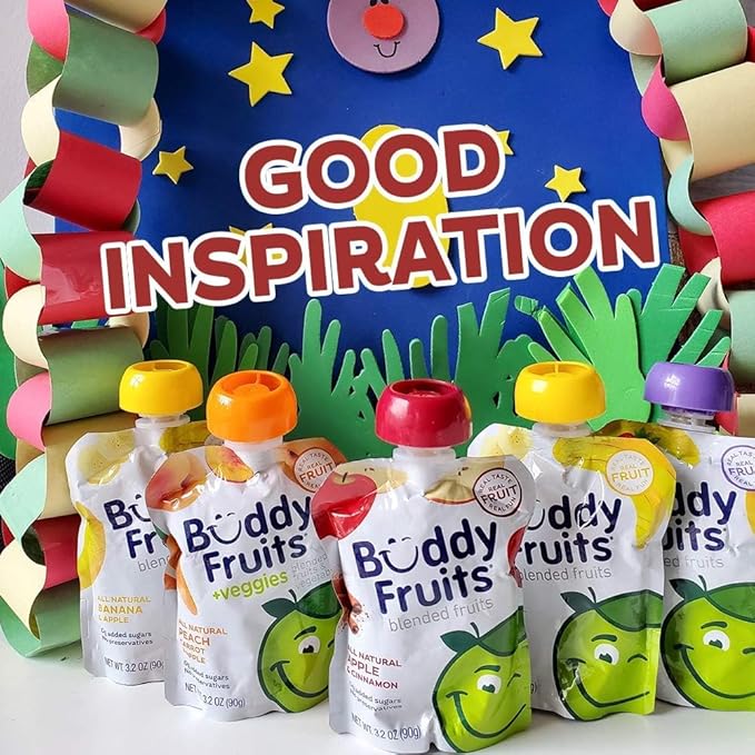 Buddy Fruits Snacks To Go Orchard Blend Unsweetened Applesauce 3.2oz Pouch (18pk) Gluten-Nut-Dairy-Preservatives-BPA Free, Non GMO, Kosher