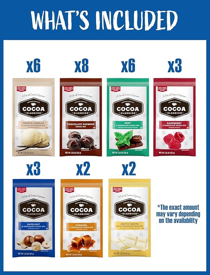 Hot Cocoa Mix Gift Set ??30 Count, 7 Flavors | Cozy Hot Chocolate Sampler Box for Students, Coworkers, Teens, Family & Friends