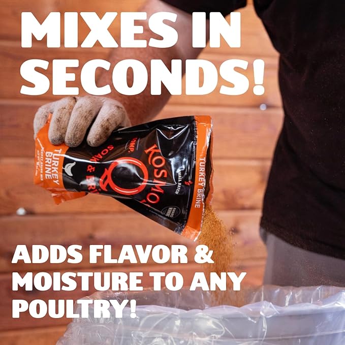 Kosmos Q Turkey Brine Soak, Brown Sugar & Worcestershire Spice Mix for Whole, Smoked, Oven Roasted or Fried Turkey, Locks In Juicy Moisture & Savory Flavor, Easy 1 Cup per Gallon Directions, 16 Oz Bag