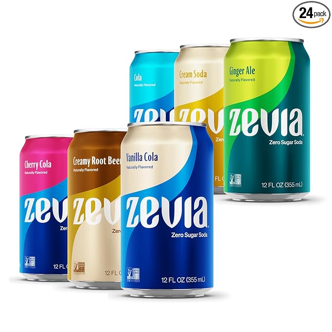 Zevia Zero Sugar Soda, Nostalgic Variety Pack, 12 oz Cans (24-Pack) ??Naturally Sweetened, Non-GMO Project Verified, Gluten-Free, Vegan