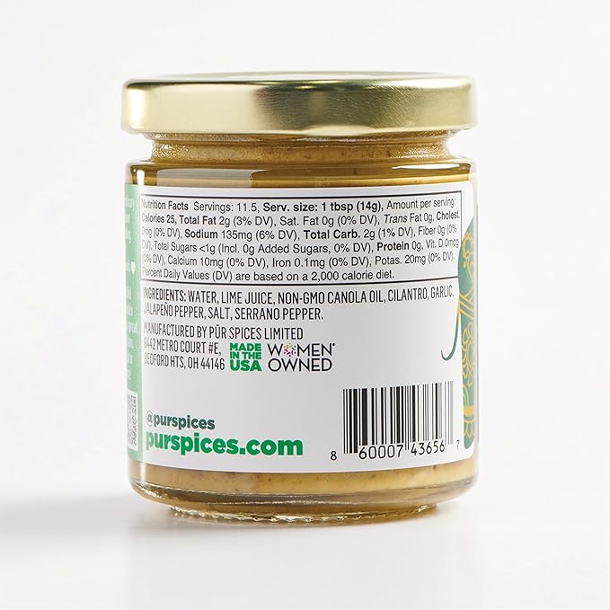 PUR Spices Cilantro Blaze I Hot Sauce & Tangy Cilantro Chutney I Fresh Cilantro, Garlic, Lime and Hot Peppers I Plant Based, Gluten Free, No Sugar Added, Preservative and Additive Free I 6oz Jar