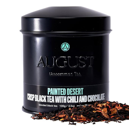 August Uncommon Painted Desert Black Tea ??Spicy Blend w/Notes of Mexican Chili, Cinnamon, and Dark Cocoa ??Loose Leaf Tea Caffeinated for Daily Enjoyment in a 3.5oz Tea Bag Tin Packaging (28-56 Cups)