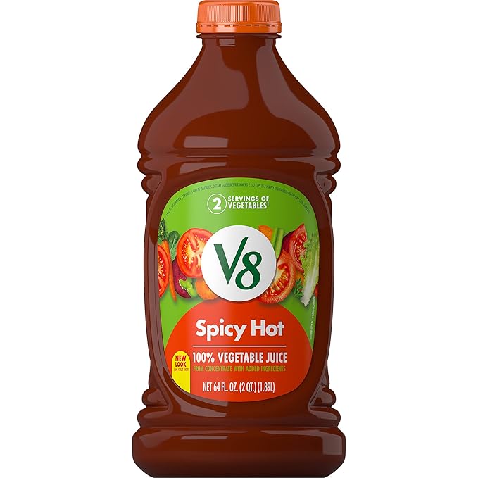 V8 Spicy Hot 100% Vegetable Juice, Vegetable Blend with Tomato Juice, 64 Ounce Bottle (Pack of 2)