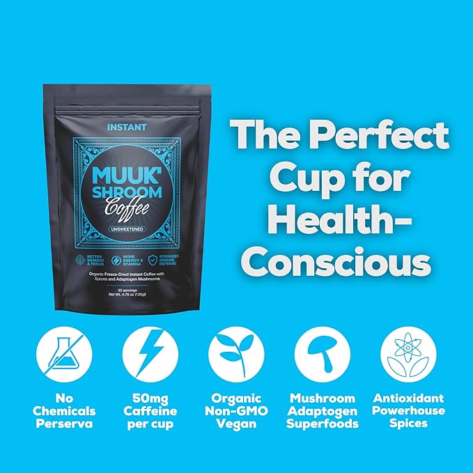 MUUK' SPICED COFFEE | Organic Mushroom Coffee | Cacao, Cinnamon & Cardamom | Adaptogen Mushroom Blend | Better Focus, More Energy and Stronger Immune Defense | 4.7oz (135g) 30 Servings