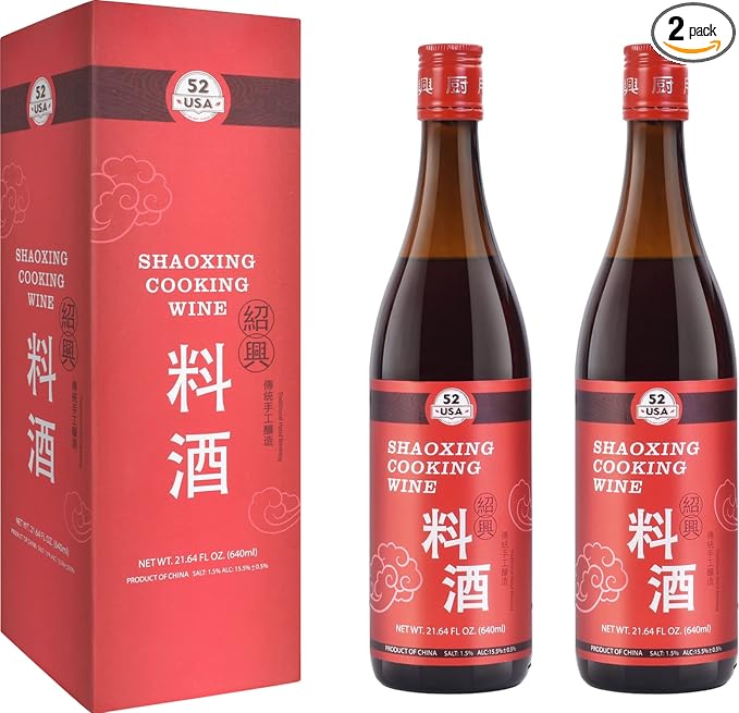 52USA Shaoxing Cooking Wine 21.64 Fl Oz (Pack of 2), Chinese Asian Cooking Wine, Shao Hsing Rice Wine, Shaoxing Rice Wine, Hsing Rice Wine, Fermented Rice Wine, Homemade Asian Cooking