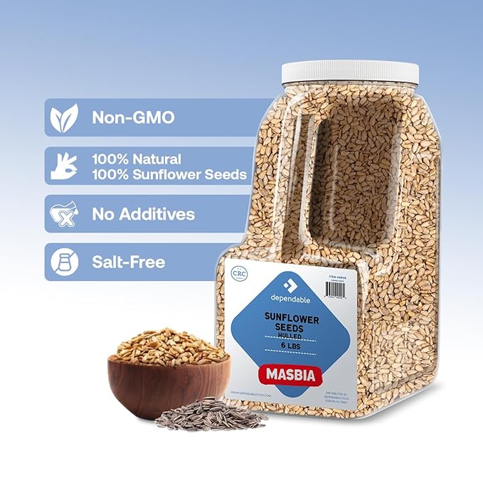 Dependable Foods Hulled Sunflower Seeds ??6 Lb. Bulk Jar - Non-GMO, Kosher, Salt-Free, Seasoning | Nutty Goodness