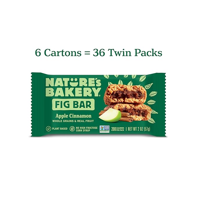 Nature?™s Bakery Whole Wheat Fig Bars, Apple Cinnamon, Real Fruit, Vegan, Non-GMO, Snack bar, 6 Count (Pack of 6)