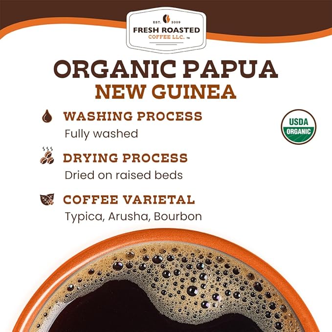 Fresh Roasted Coffee, Organic Papua New Guinea | USDA Organic, 100% Single Origin, Kosher | Medium Roast 5 lb (80 oz) Whole Bean