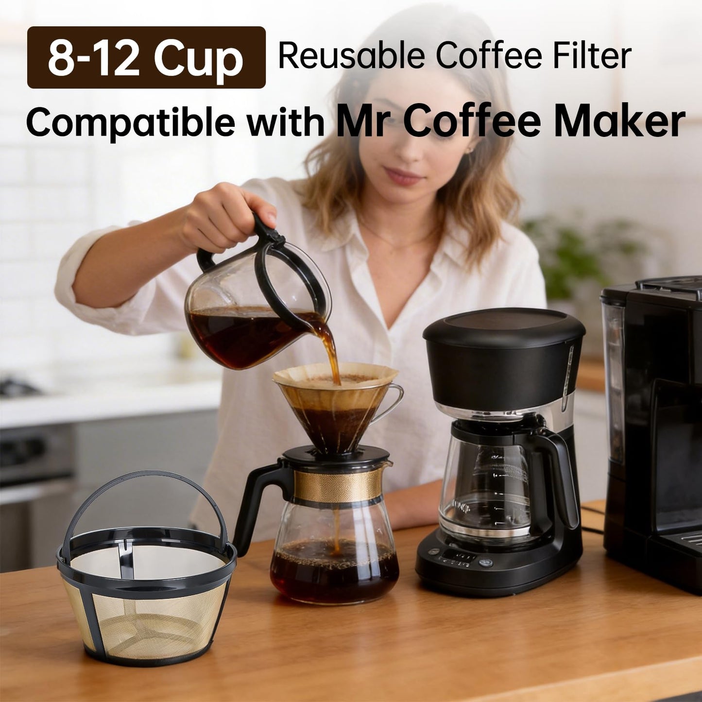 Coffee Filter 8-12 Cup Compatible with Black and Decker 12 Cup Coffee Makers, Reusable Basket