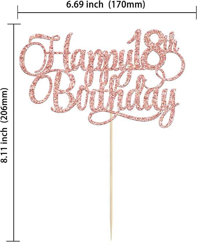 1 Pack Happy 18th Birthday Cake Topper Glitter Number 18 Eighteen Years Old Birthday Cake Pick Decoration for 18th Birthday Celebrating Anniversary Party Supplies Rose Gold