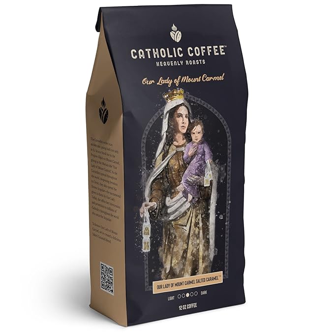 Catholic Coffee Our Lady of Mount Carmel | Medium Roast Ground Coffee ??Buttery Salted Caramel Notes | 12oz Bag ??Catholic Gift Honoring the Brown Scapular Devotion