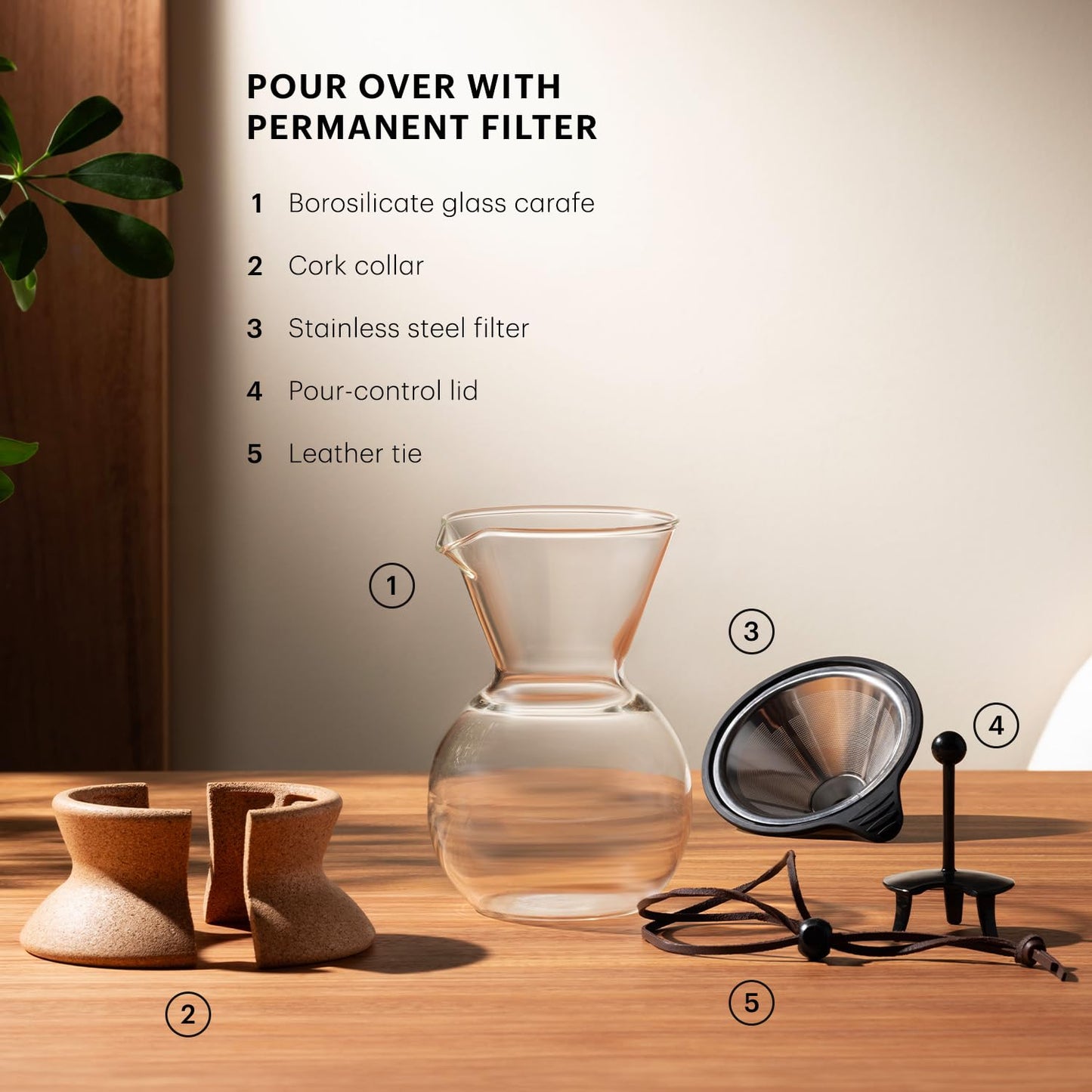 Bodum 34oz Pour Over Coffee Maker, High-Heat Borosilicate Glass with Reusable Stainless Steel