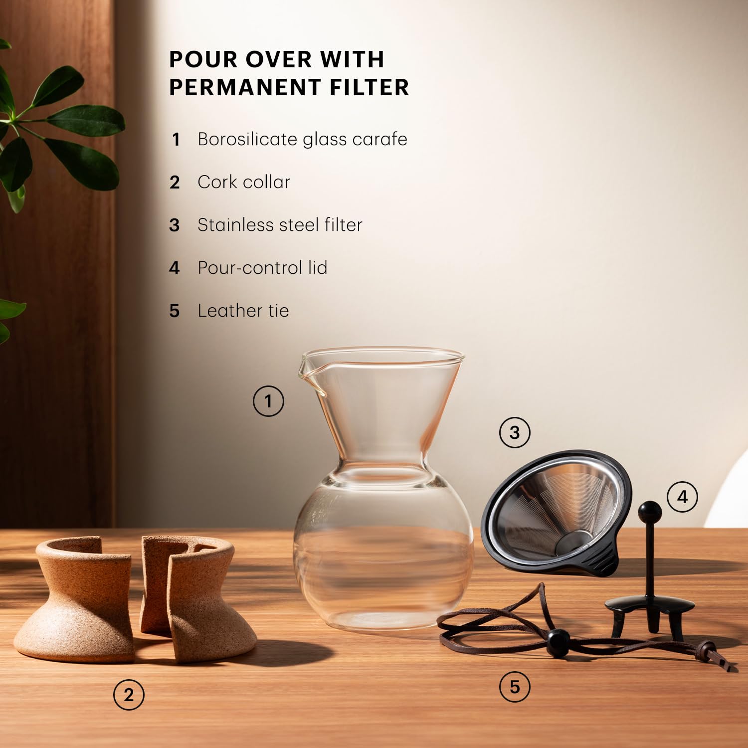 Bodum 34oz Pour Over Coffee Maker, High-Heat Borosilicate Glass with Reusable Stainless Steel