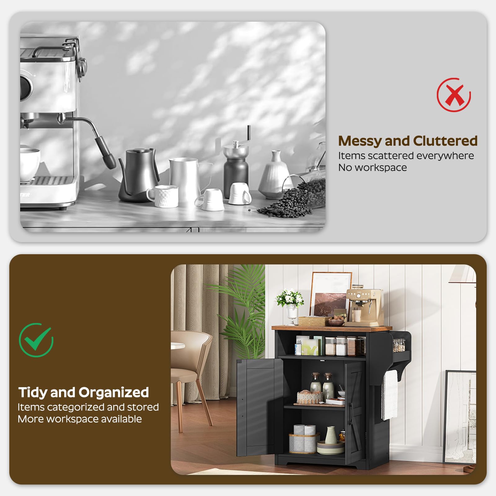 YATINEY Coffee Bar Cabinet, Kitchen Island with Storage, Farmhouse Sideboard Buffet Cabinet with