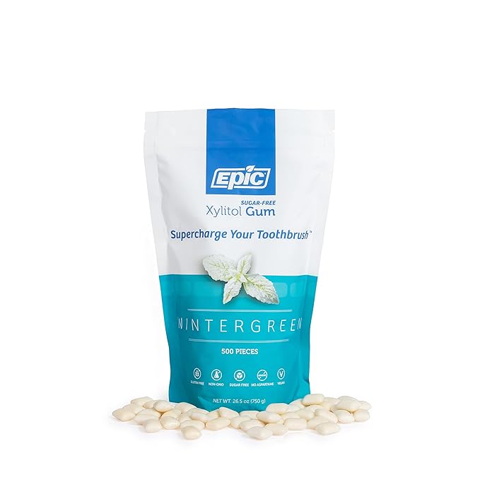 Epic 100% Xylitol Wintergreen Chewing Gum - Sugar Free, Aspartame Free Dental Gum - Supports Oral Health & Fresh Breath - 500 Pieces
