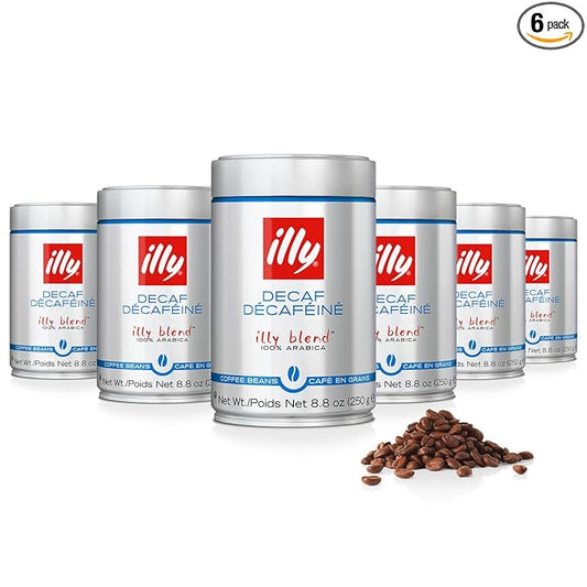 illy Whole Bean Coffee - Perfectly Roasted ??Classico Decaf Roast - with Notes of Caramel, Toasted Bread & Chocolate - 100% Arabica Beans - No Preservatives ??8.8 Ounce, 6 Pack