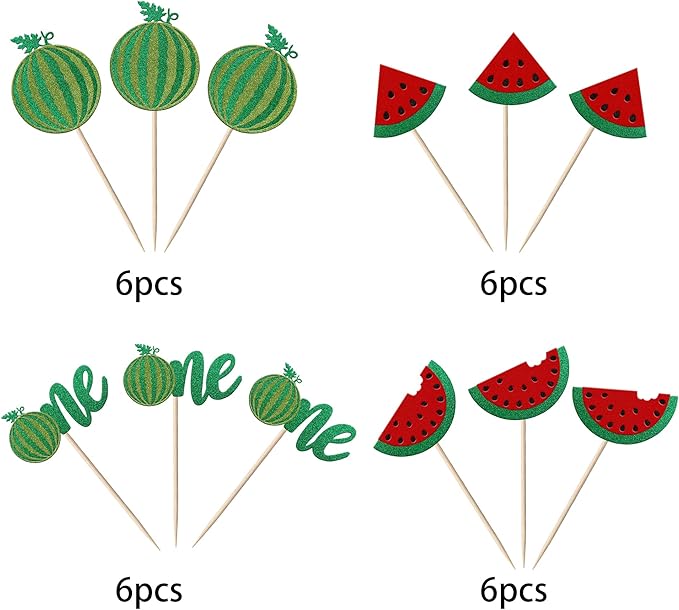 24 Pack Watermelon Cupcake Topper One in a Melon Cupcake Picks Watermelon First Year Birthday Baby Girl First Birthday Party Cake Decorations Supplies
